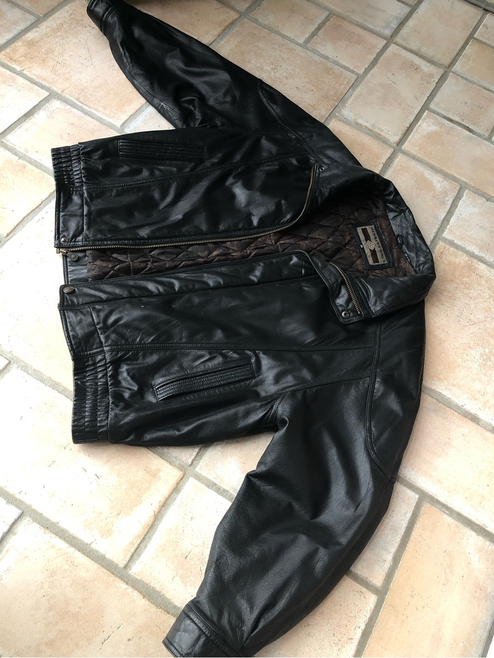 Vintage Members Only Black Leather Quilted Brown Bomber Jacket
